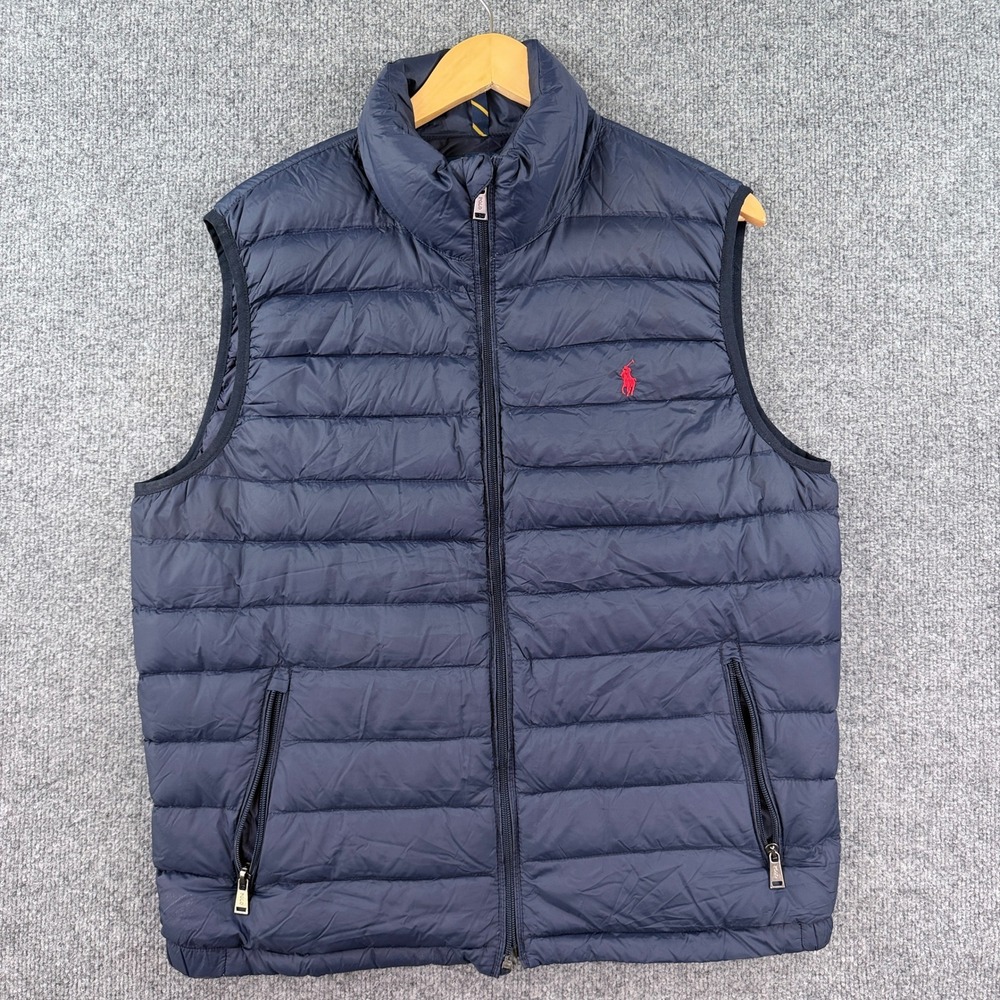 Polo Ralph Lauren Down Puffer Vest Mens L Blue Full Zip Gilet Goose Packable